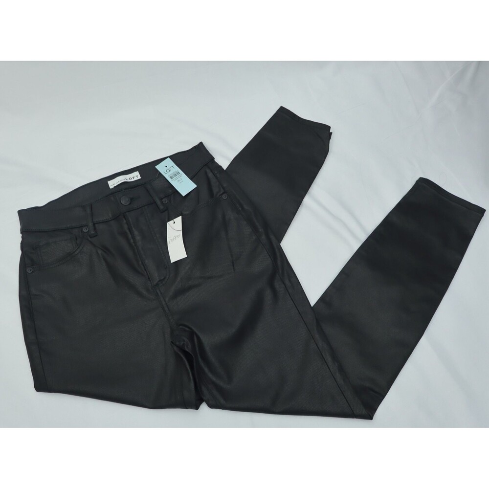 LOFT Skinny Jeans Women's 2/26 Black Coated Stretch Denim Mid Rise Casual NWT